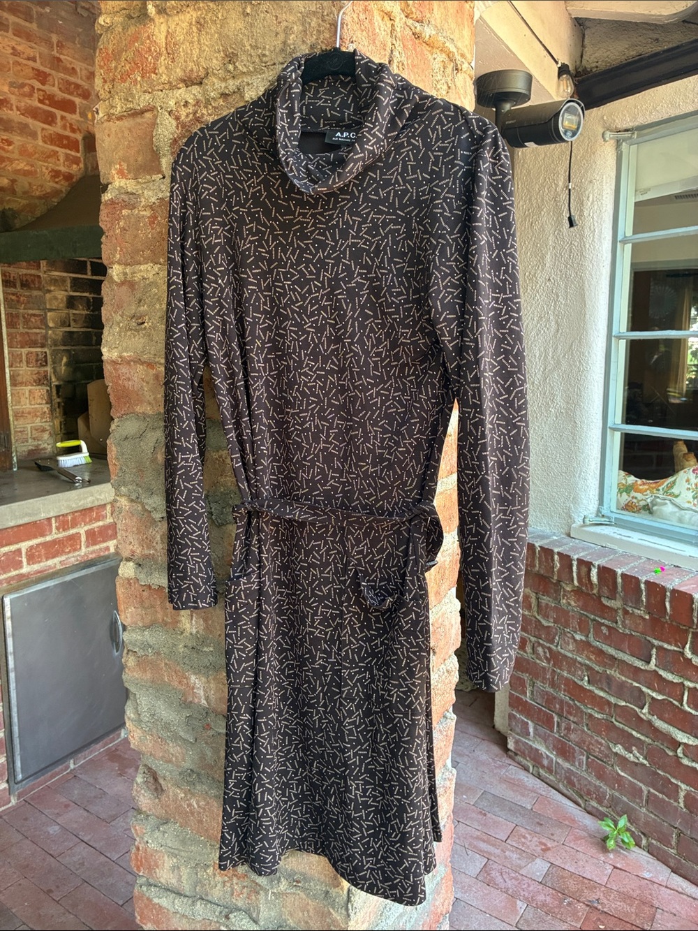 A.P.C. Black Brown Micro-Print Long-Sleeve Turtleneck Dress